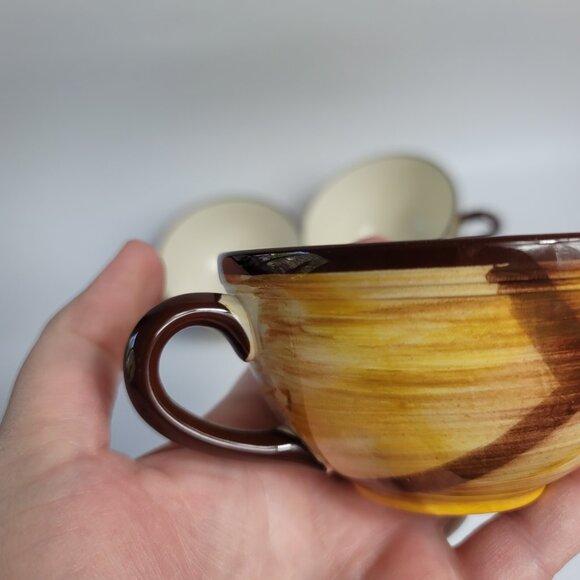 FIVE Metlox Poppytrail Vernon Kilns Organdie Cups Brown Yellow Plaid - Picture 4 of 10